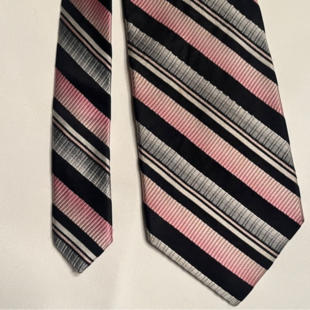 Men's Pierre Cardin Silk‎ Black Pink Grey Tie Four Inch Stripes
